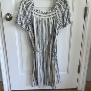 Loft SZ S Cotton Linen Square Neck Lined dress